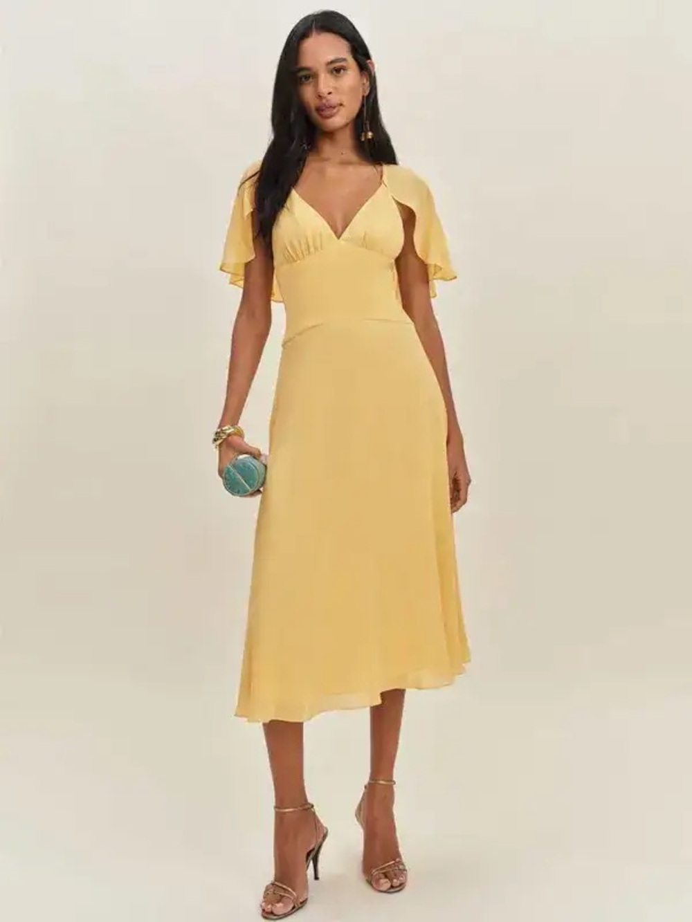 Reformation Pia Dress Cape Yellow Sunshine